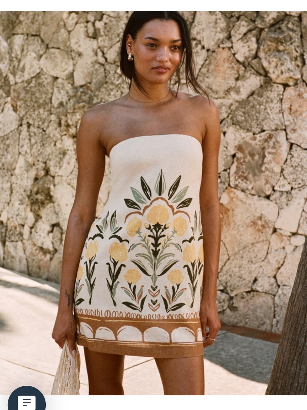 Abercrombie & Fitch Cream Strapless Floral Mini Dress with Yellow & Green Motif